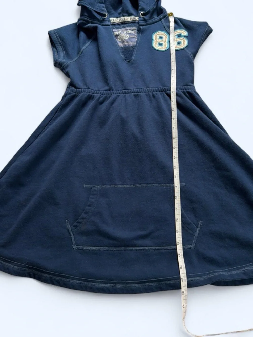 2008 Y2K Victoria's Secret Pink Navy Hooded Babydoll Dress with '86